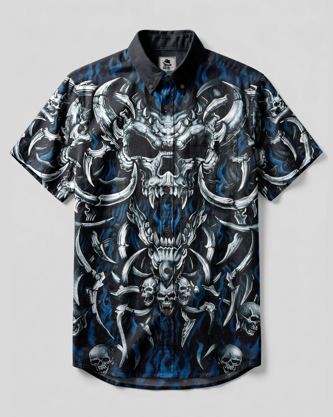 BLUE FLAME BONE BEAST BUTTON-DOWN COLLAR SHIRT - TYLN2906261