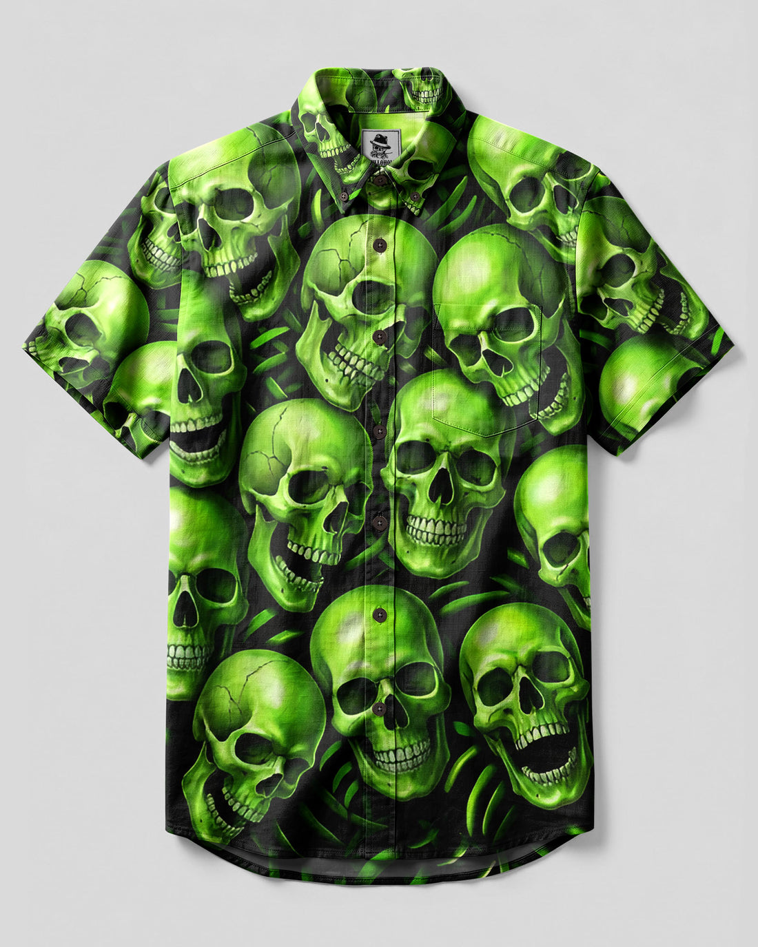GHOSTLY GREEN SKULLS BUTTON-DOWN COLLAR SHIRT - TYLN3006264