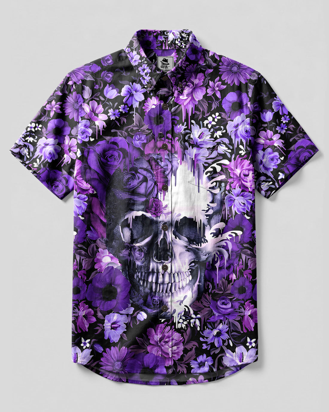PURPLE BLOSSOM SKULL BUTTON-DOWN COLLAR SHIRT - TYPQ0806262