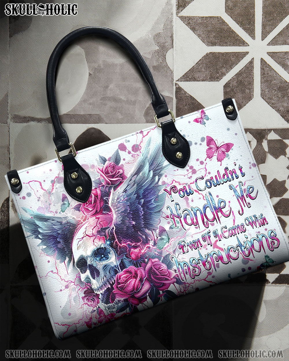 YOU COULDN'T HANDLE ME SKULL WINGS LEATHER HANDBAG - YHHN2510244