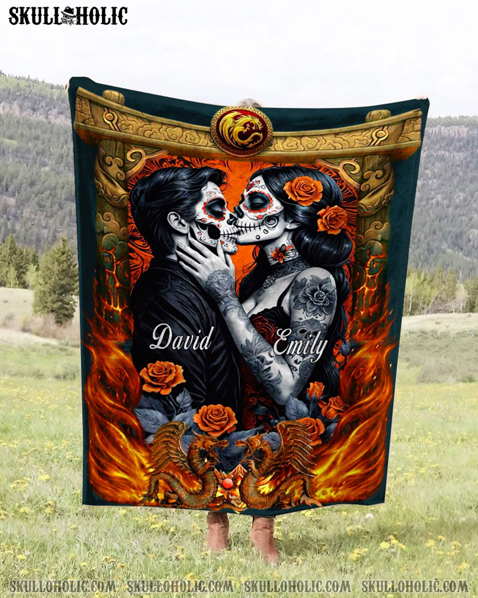 PERSONALIZED SKULL COUPLE FLEECE BLANKET - YHHN1202254