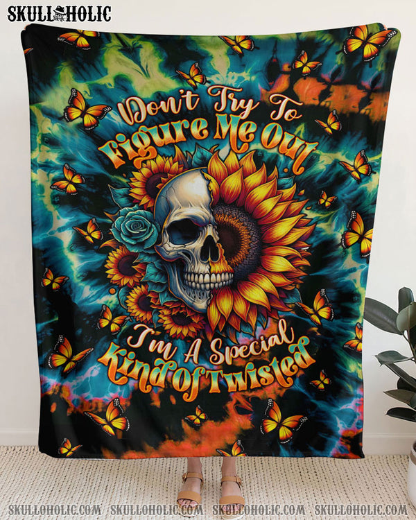 DON'T TRY TO FIGURE ME OUT SKULL SUNFLOWER WOVEN AND FLEECE BLANKET    - TLTW0911246