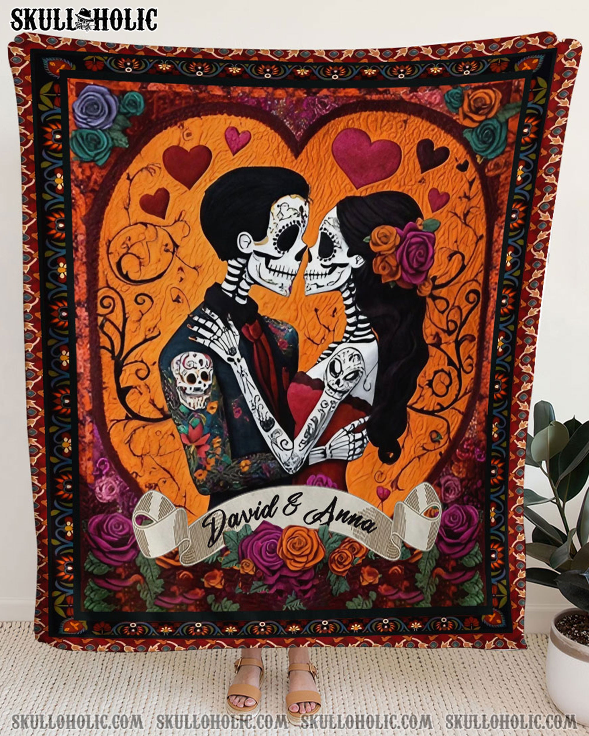 PERSONALIZED SKULL COUPLE FLEECE BLANKET - YHLT1002254