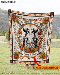 PERSONALIZED TILL DEATH DO US PART SKULL COUPLE FLEECE BLANKET - YHHN2102254