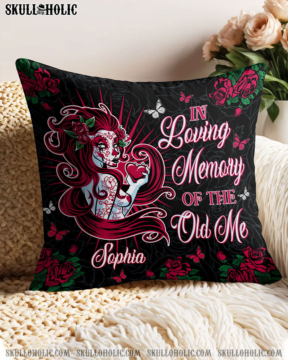 PERSONALIZED IN LOVING MEMORY OF THE OLD ME SKULL LADY PILLOW - TLTW1001254