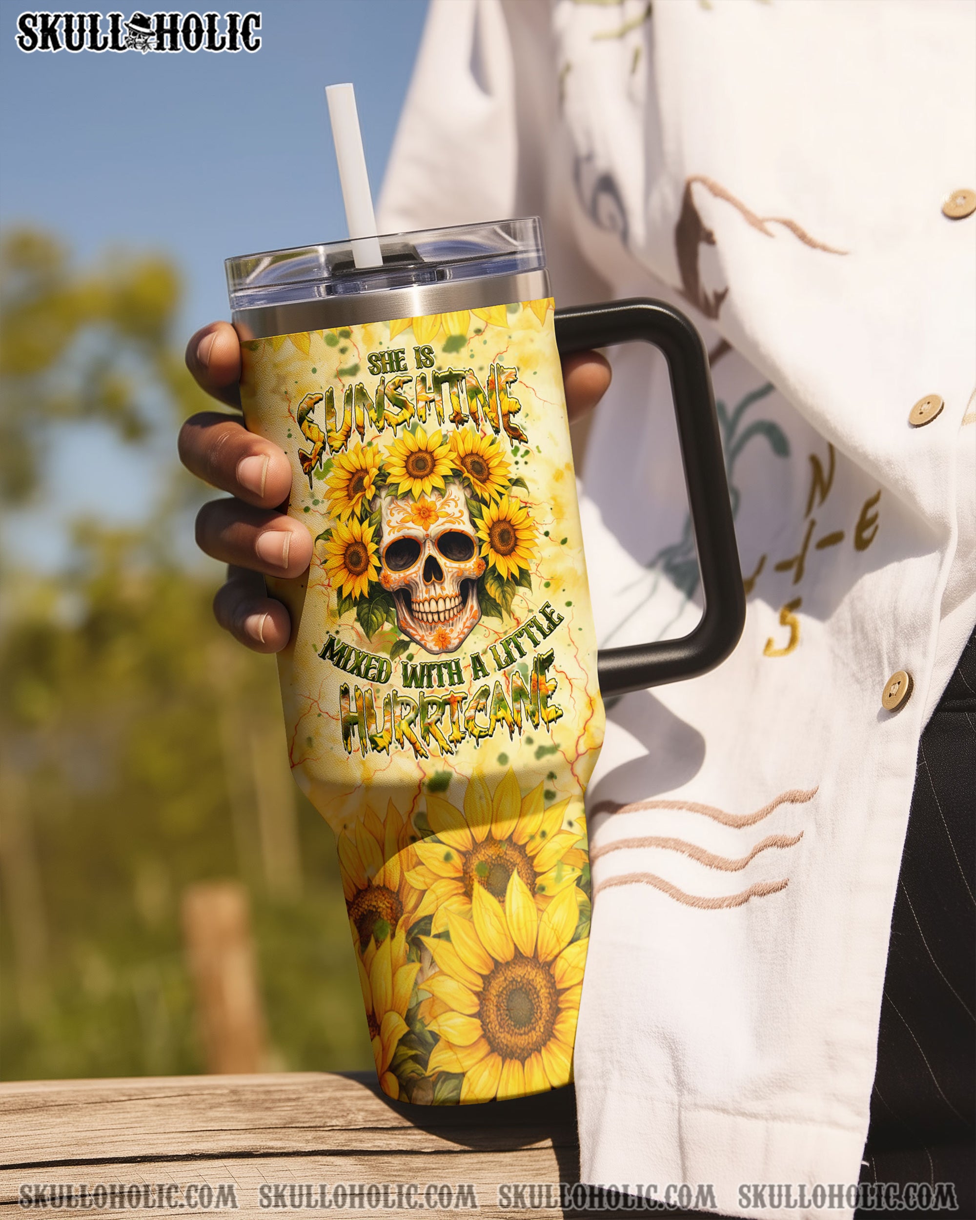 SHE IS SUNSHINE SKULL SUNFLOWER TUMBLER - YHHG1709254