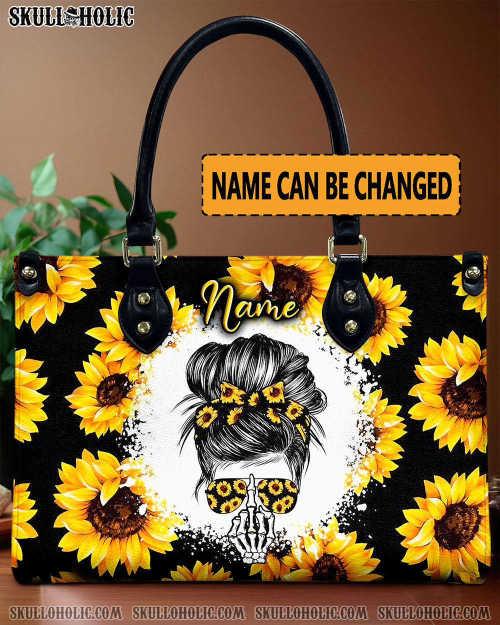 MESSYBUN SKULL SUNFLOWER LEATHER HANDBAG - YHLN2111244