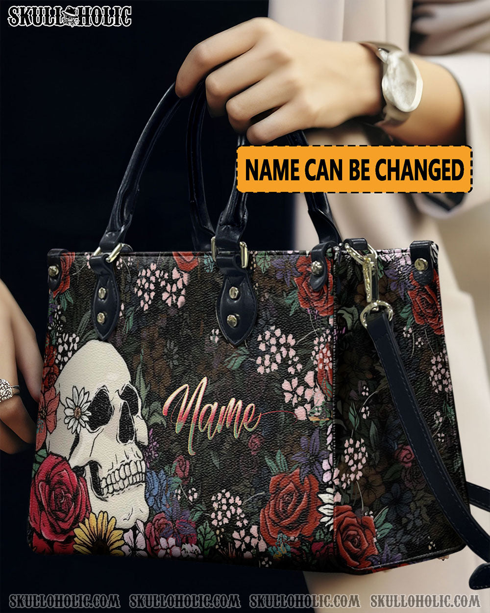 SKULL FLOWER LEATHER HANDBAG - YHLN2911244