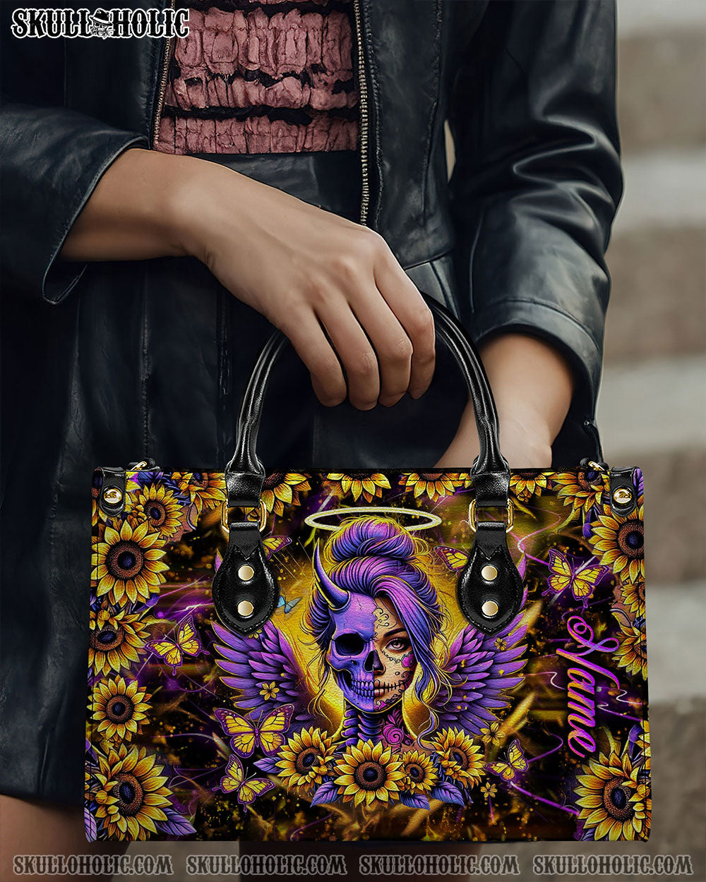 SKULL LADY SUNFLOWER LEATHER HANDBAG - YHLT3112244