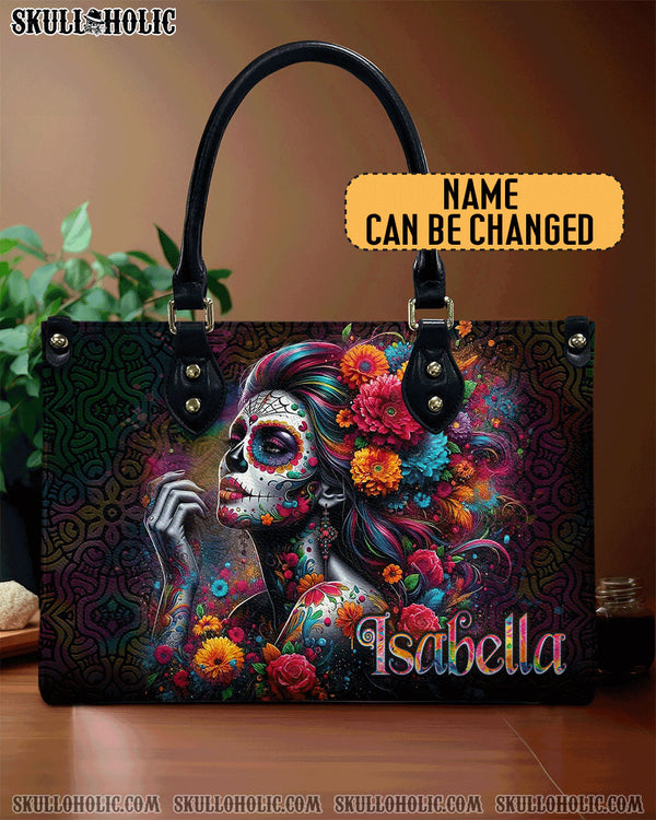 SUGAR SKULL FLOWER ART LEATHER HANDBAG - TLNO0211244