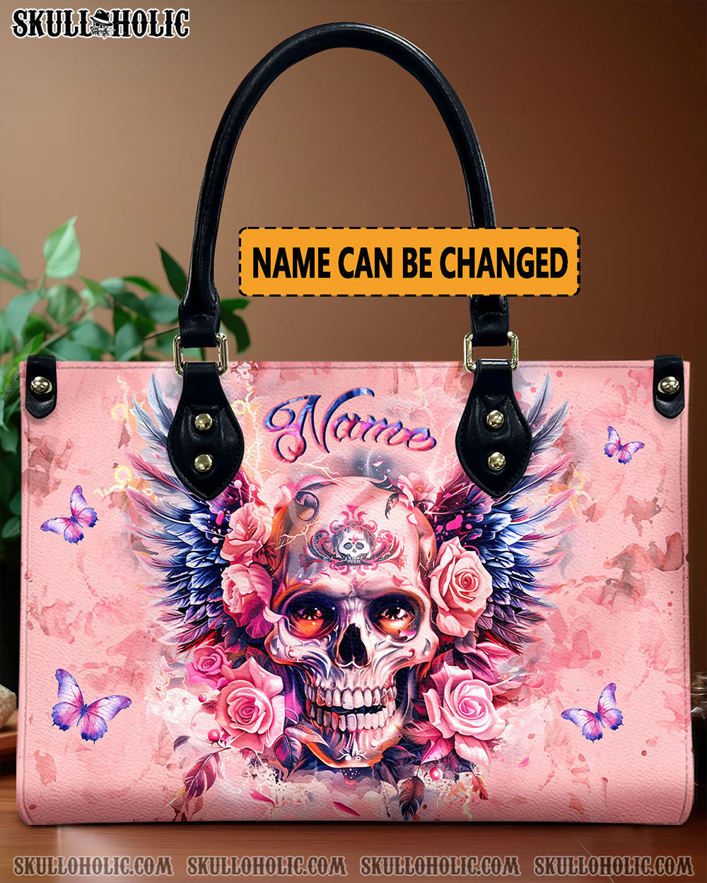 SKULL WINGS ROSE LEATHER HANDBAG - YHLN2910245