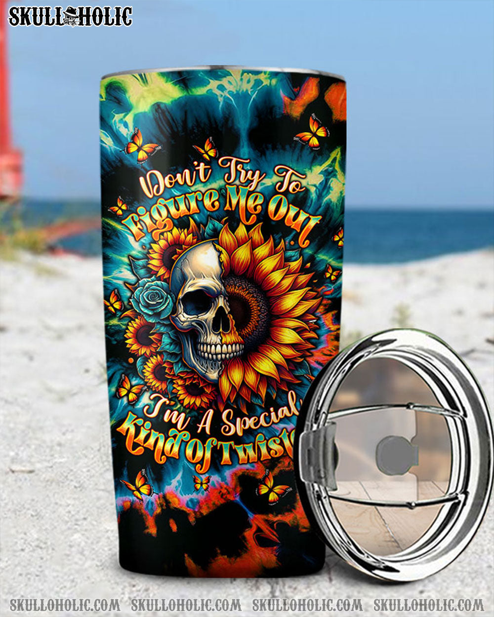 DON'T TRY TO FIGURE ME OUT SKULL SUNFLOWER TUMBLER - TLTW0911243