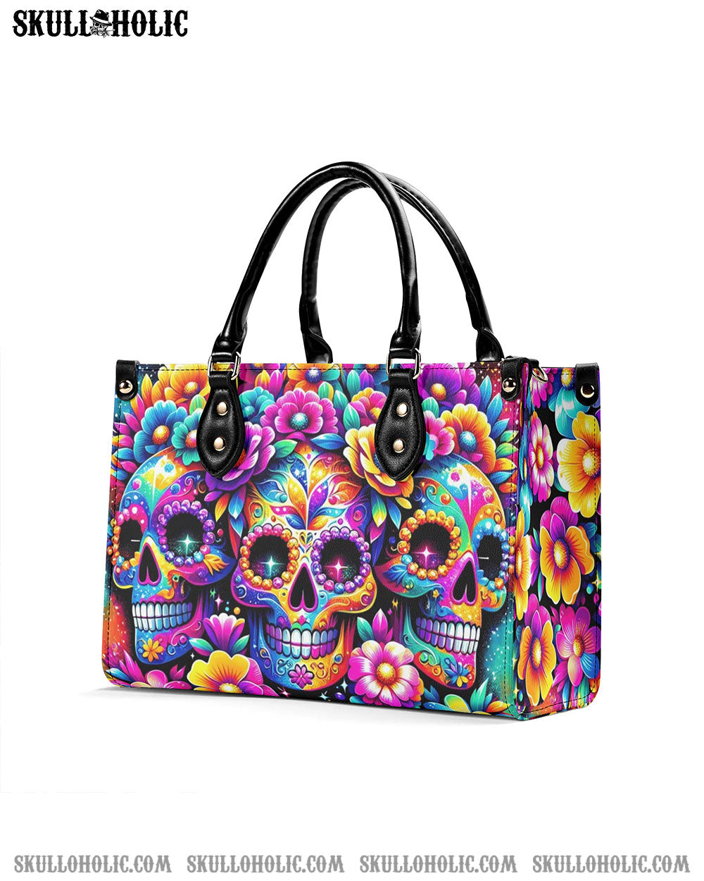 SEAMLESS RAINBOW SUGAR SKULL LEATHER HANDBAG - YHHG1106241