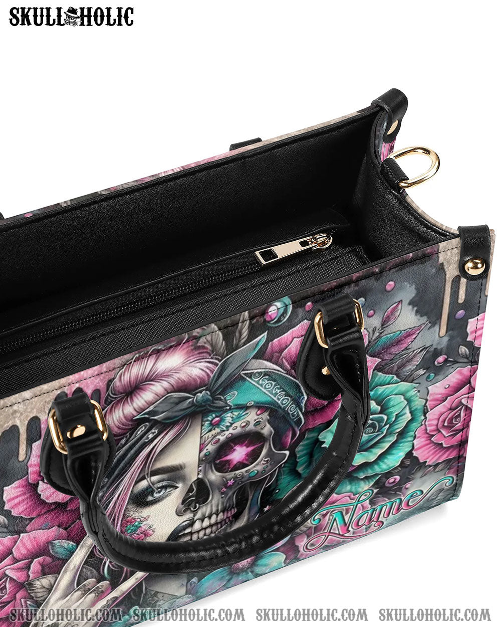 SKULL LADY ROSE LEATHER HANDBAG - YHLN1406242