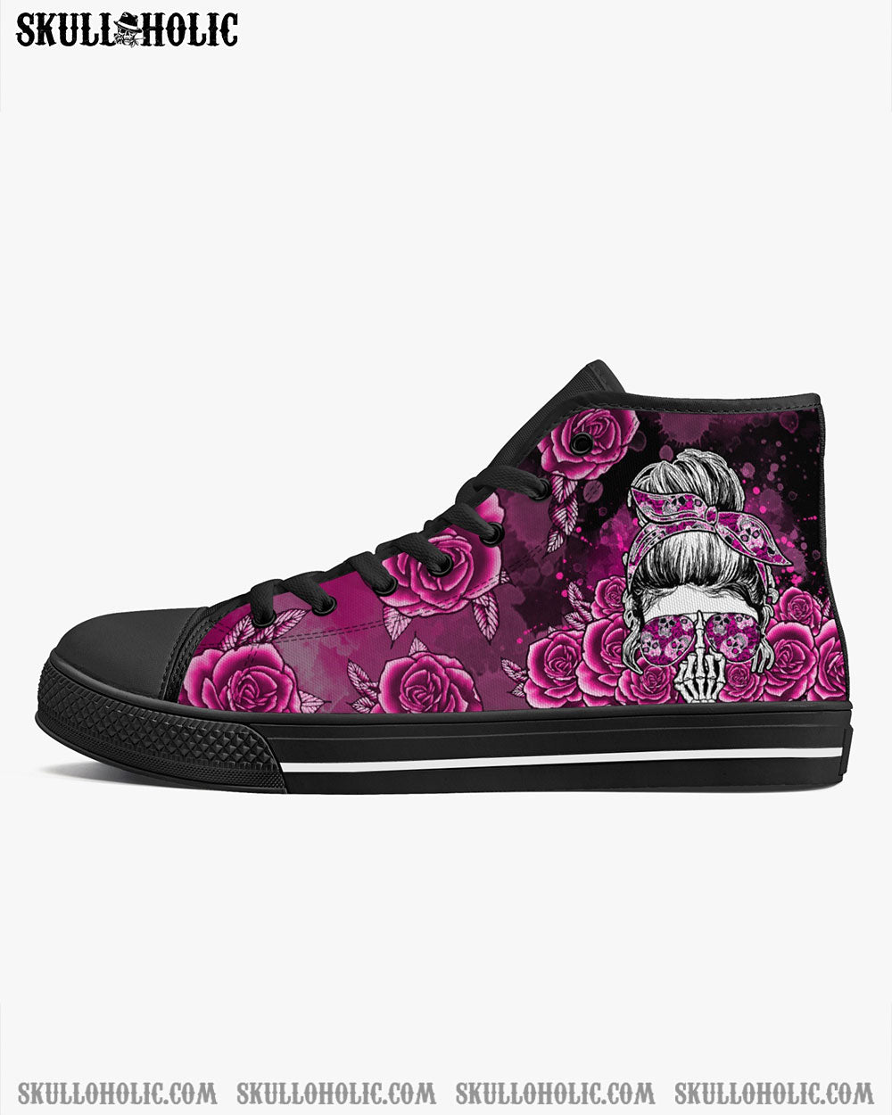 I'M A B DON'T TRY ME ROSE MESSY BUN BLACK HIGH TOP CANVAS SHOES - TLNO0905234