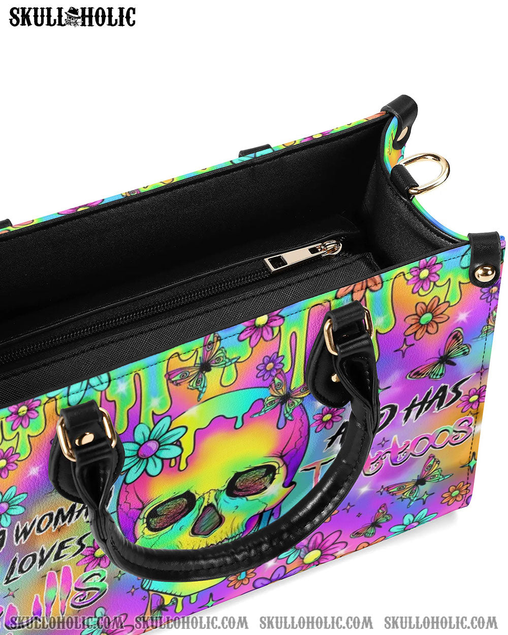 JUST A WOMAN WHO LOVES SKULLS AND HAS TATTOOS LEATHER HANDBAG - YHHN2806243