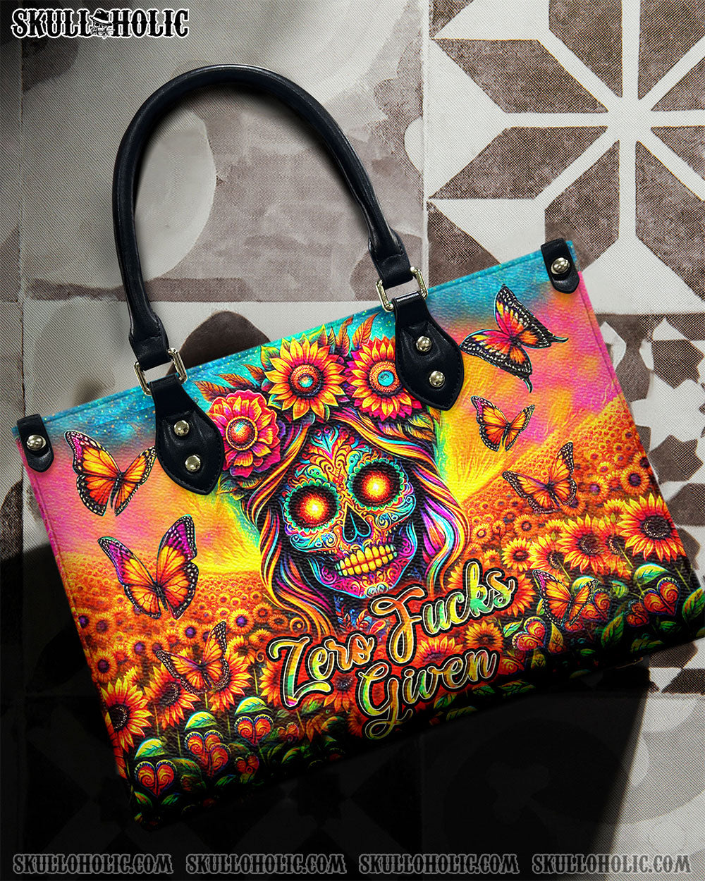 ZERO F GIVEN SKULL SUNFLOWER LEATHER HANDBAG - YHHN3005243