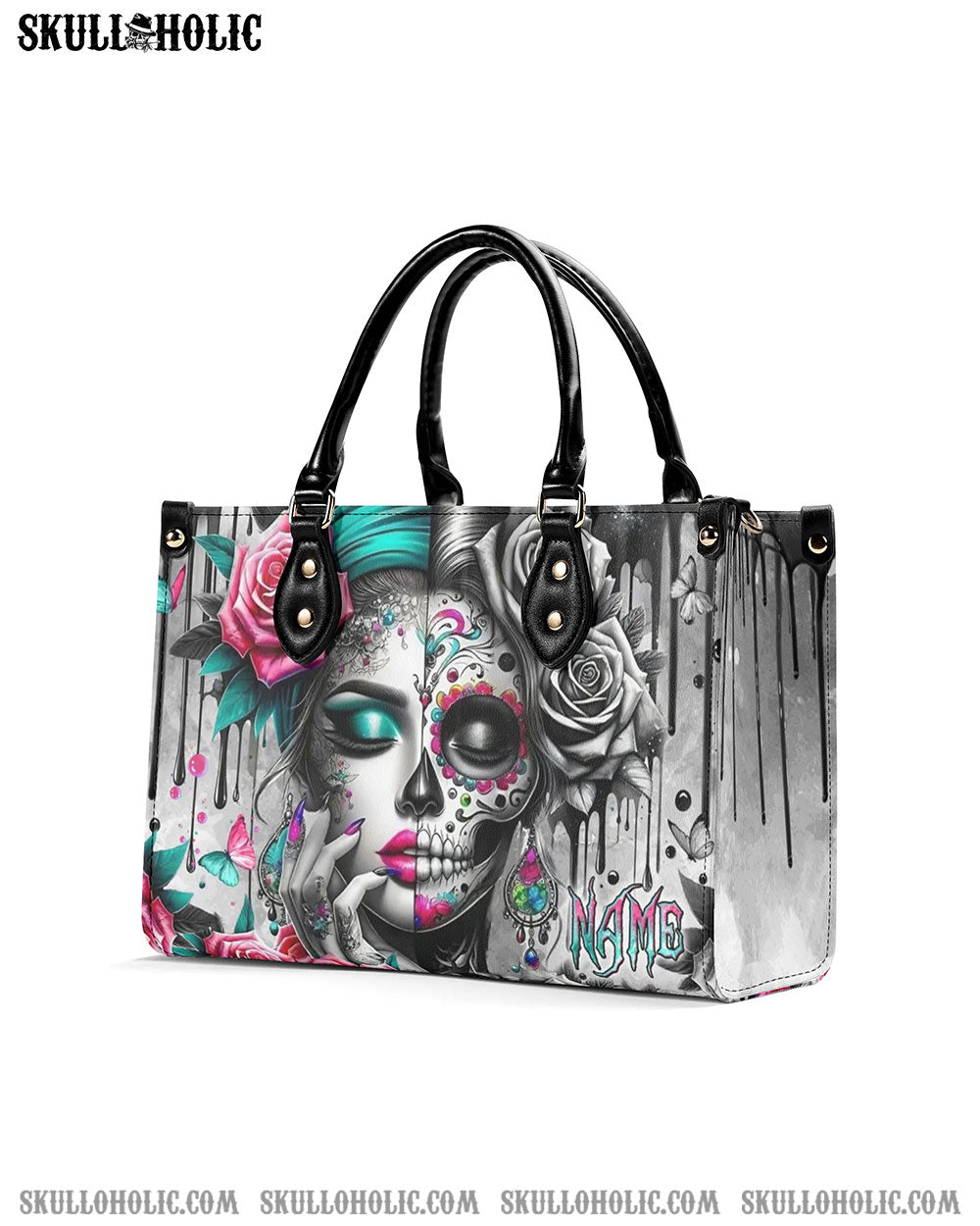 SKULL LADY ROSES LEATHER HANDBAG - YHLN2606243