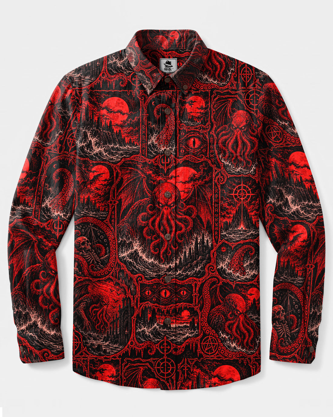 CRIMSON CTHULHU GOTHIC LONG SLEEVE BUTTON-DOWN SHIRT - TLHN1709264