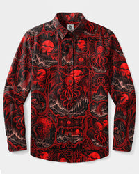 CRIMSON CTHULHU GOTHIC LONG SLEEVE BUTTON-DOWN SHIRT - TLHN1709264