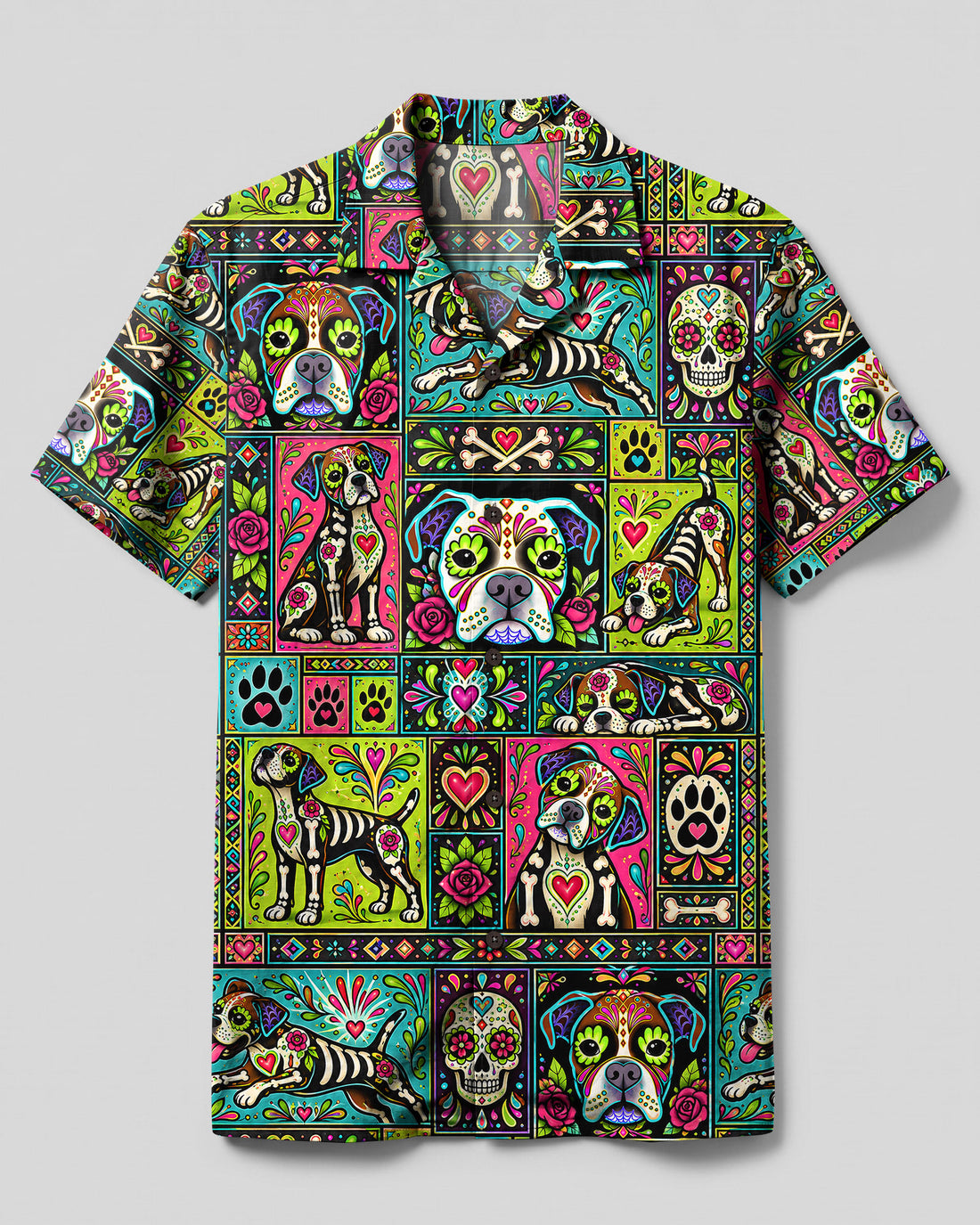 CALAVERA BOXER DOG PATCHWORK CAMP SHIRT - TLHN2109262