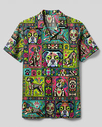 CALAVERA BOXER DOG PATCHWORK CAMP SHIRT - TLHN2109262