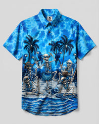 BEACH PARTY SKELETON BUTTON-DOWN COLLAR SHIRT - TLHN0508261