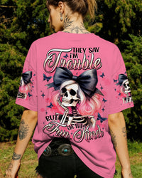 THEY SAY I'M TROUBLE MESSY BUN SKULL ALL OVER PRINT - TLTW3012254