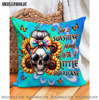 PERSONALIZED SHE IS SUNSHINE SKULL MESSY BUN TIE DYE PILLOW  - TLTW2712244
