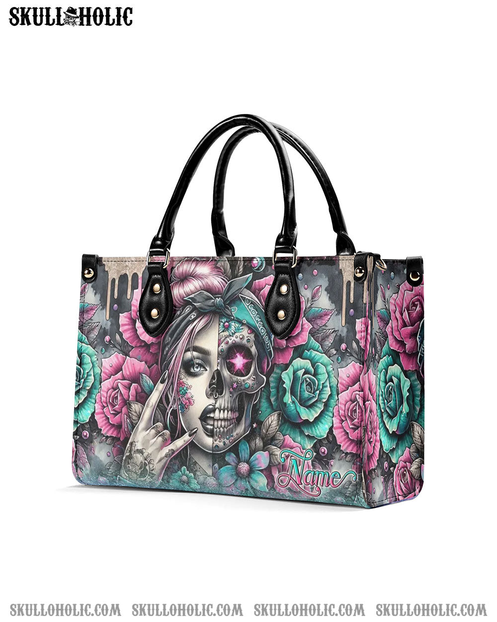 SKULL LADY ROSE LEATHER HANDBAG - YHLN1406242