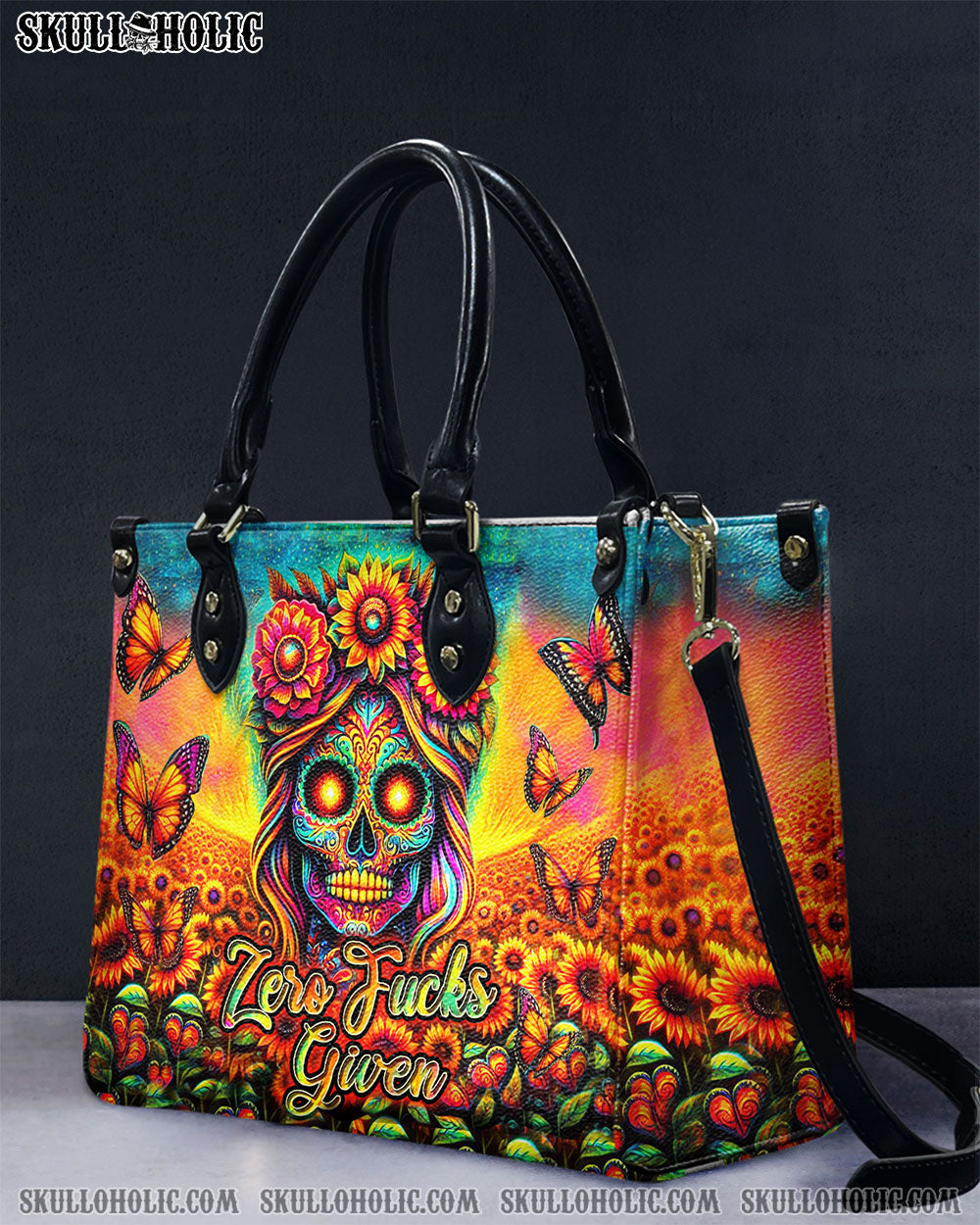 ZERO F GIVEN SKULL SUNFLOWER LEATHER HANDBAG - YHHN3005243