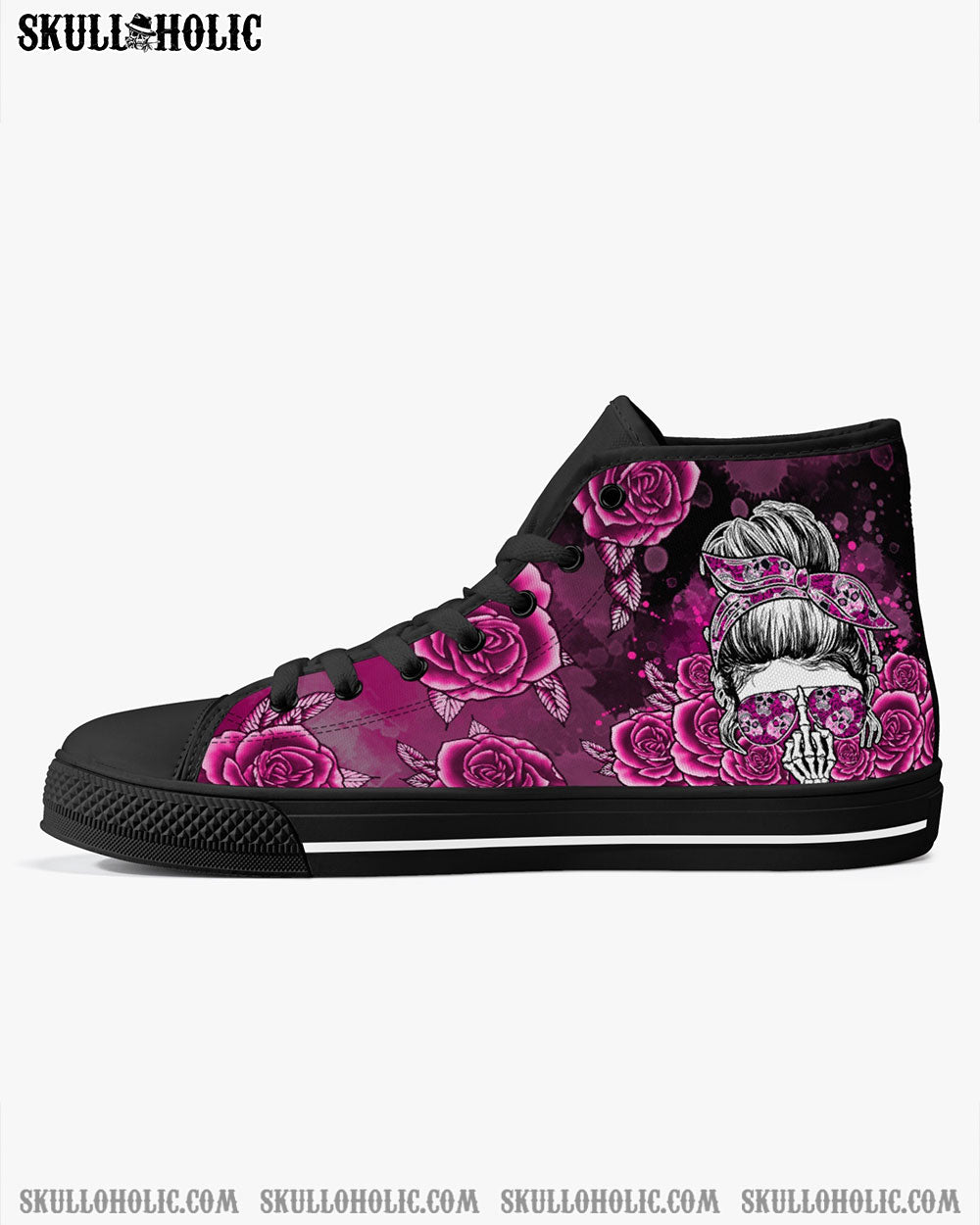 I'M A B DON'T TRY ME ROSE MESSY BUN BLACK HIGH TOP CANVAS SHOES - TLNO0905234