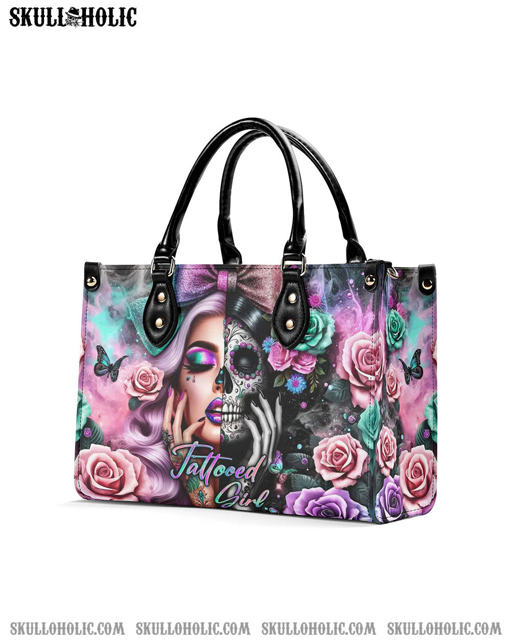 TATTOOED GIRL SKULL LADY LEATHER HANDBAG - YHKD3105241