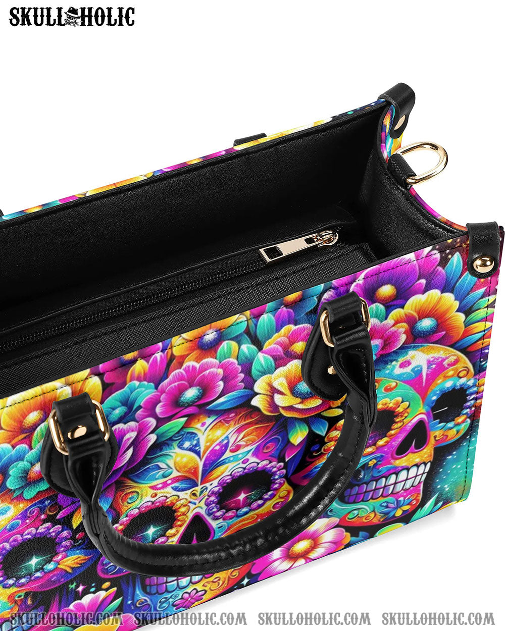 SEAMLESS RAINBOW SUGAR SKULL LEATHER HANDBAG - YHHG1106241