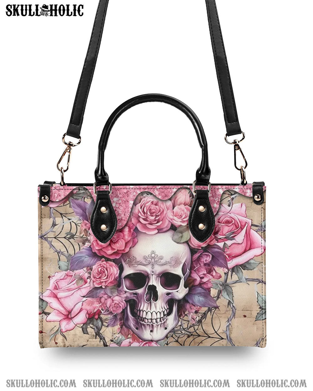 PINK ROSE SKULL LEATHER HANDBAG - YHHG1206244