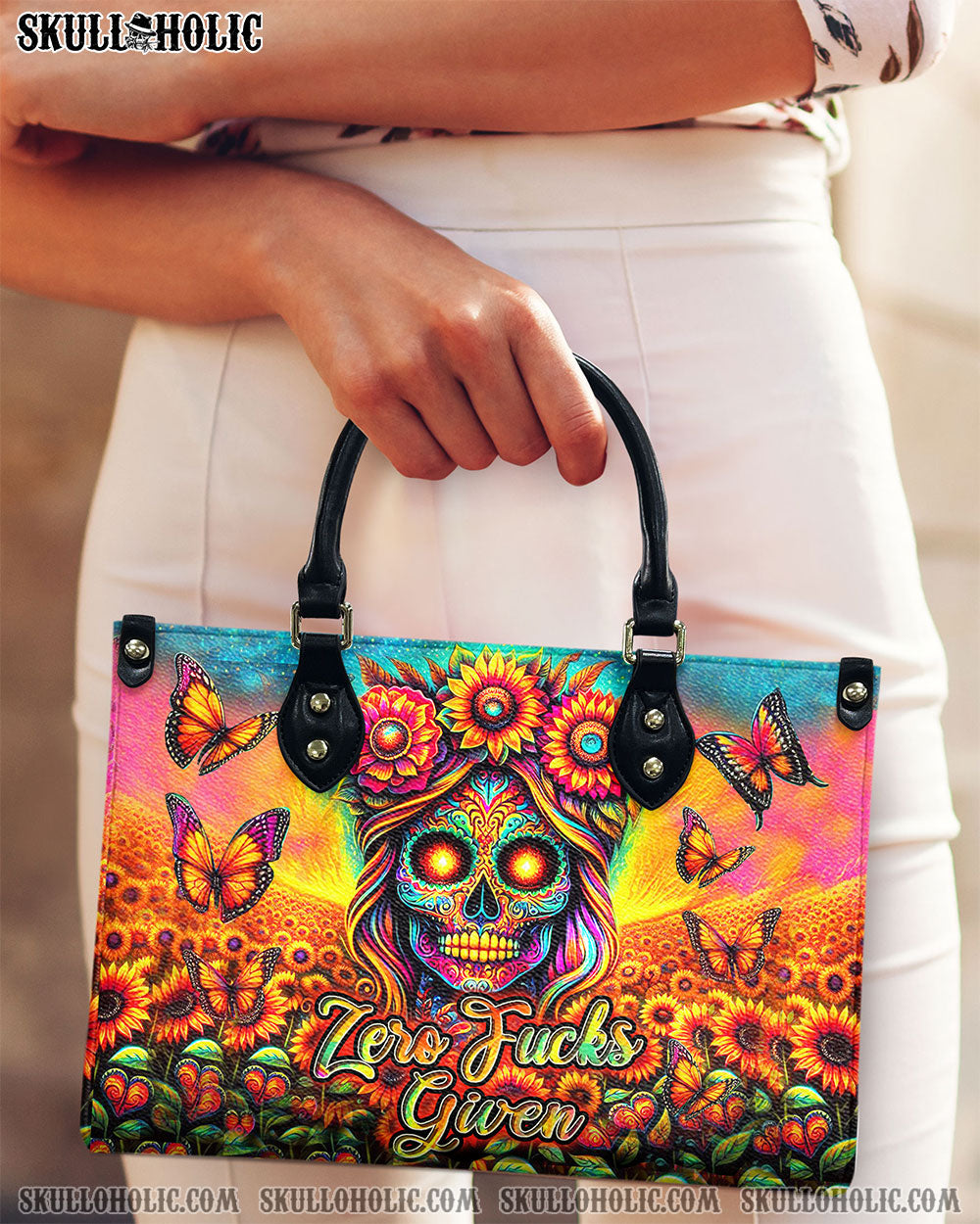 ZERO F GIVEN SKULL SUNFLOWER LEATHER HANDBAG - YHHN3005243