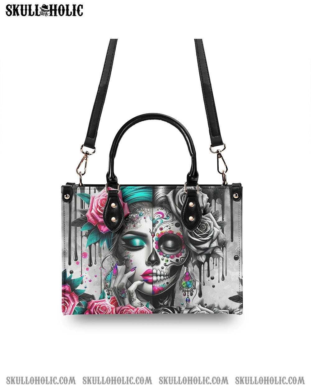 SKULL LADY ROSES LEATHER HANDBAG - YHLN2606243