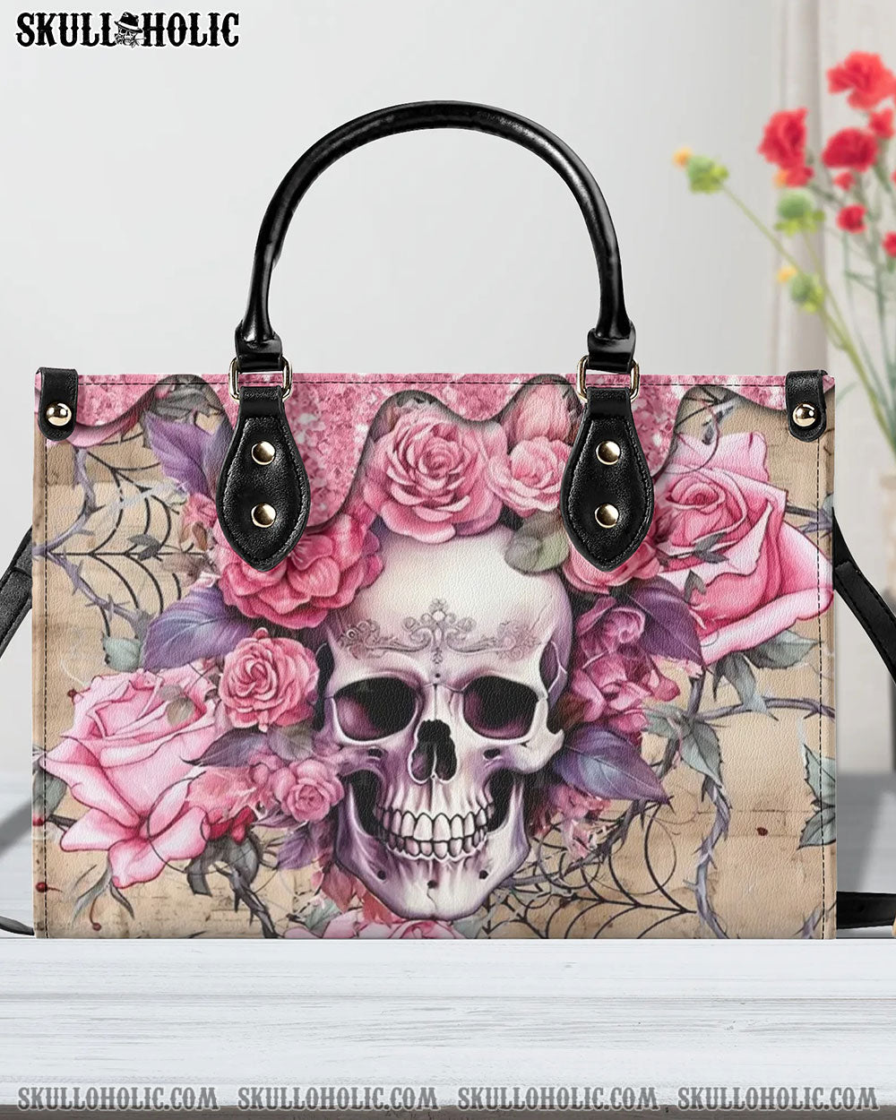 PINK ROSE SKULL LEATHER HANDBAG - YHHG1206244