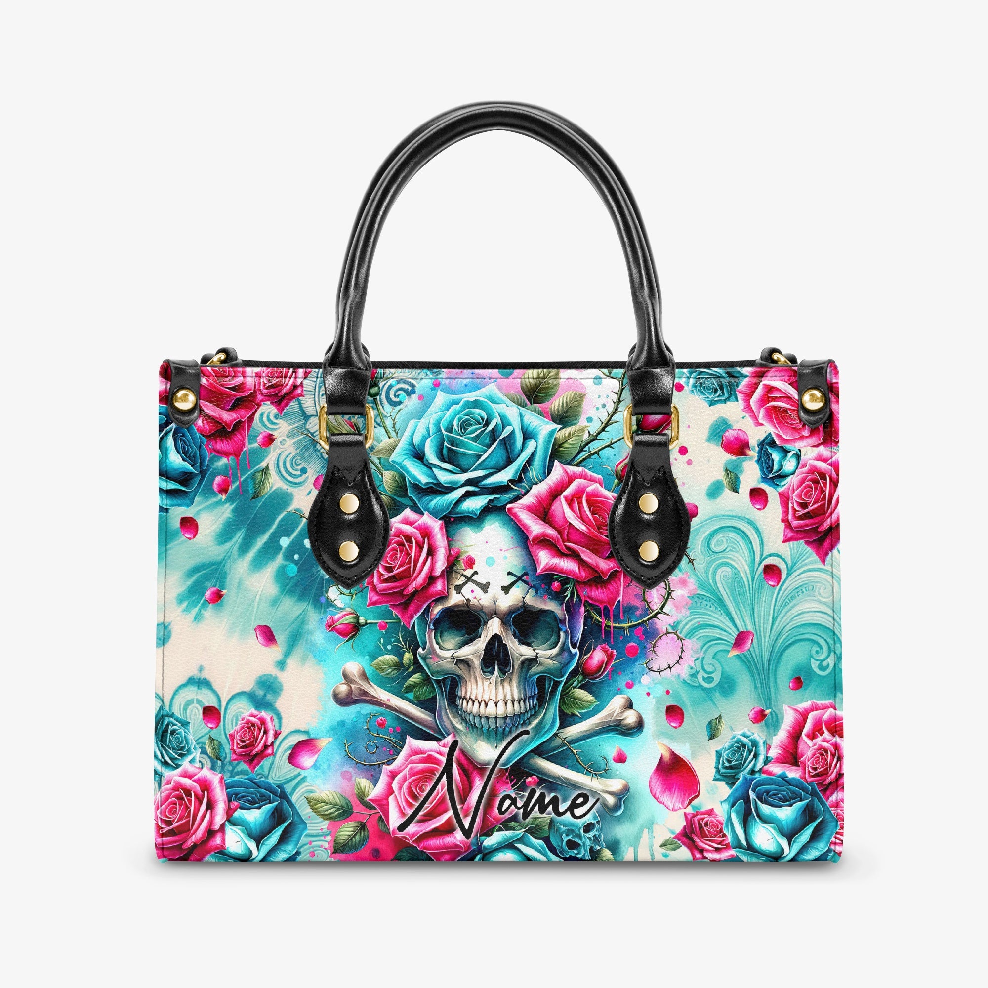 SKULL BONES ROSES TIE DYE LEATHER HANDBAG - TYTM0404242