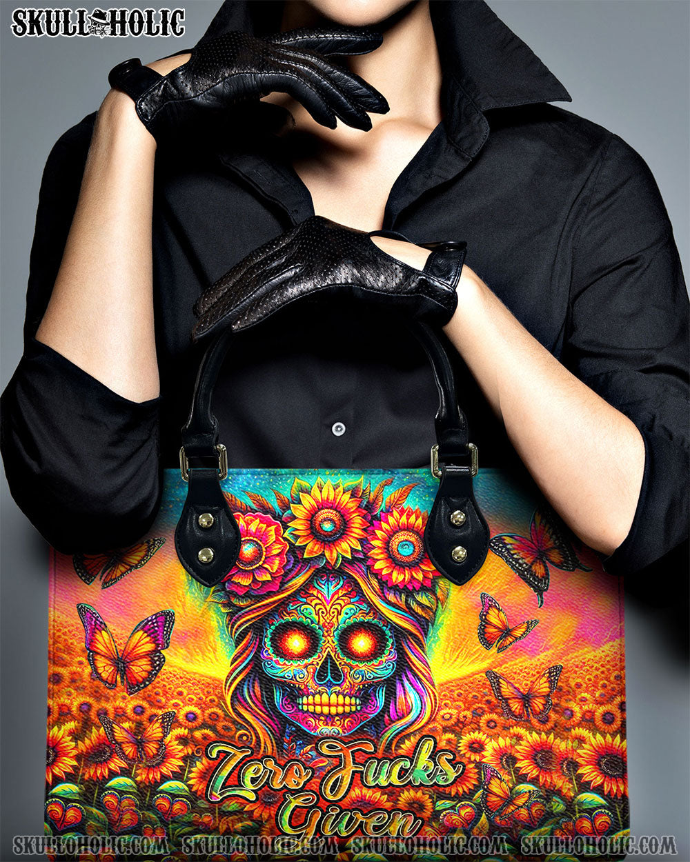 ZERO F GIVEN SKULL SUNFLOWER LEATHER HANDBAG - YHHN3005243