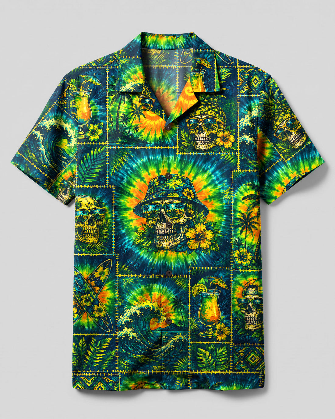 VIBRANT SKULL TROPICAL PATCHWORK CAMP SHIRT - TLHN0708266