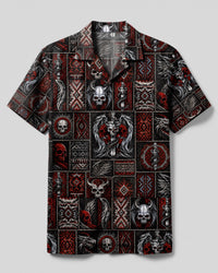 GOTHIC SKULL TRIBAL PATCHWORK CAMP SHIRT - TLHN2908265