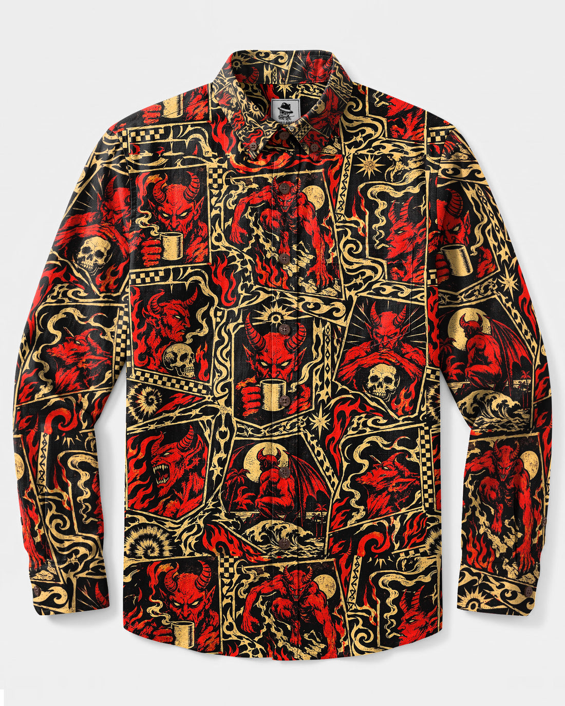 HELLFIRE DEVILS PATCHWORK LONG SLEEVE BUTTON-DOWN SHIRT - YHHN2309263