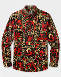 HELLFIRE DEVILS PATCHWORK LONG SLEEVE BUTTON-DOWN SHIRT - YHHN2309263