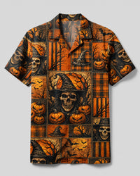 DARKNESS SKULL HALLOWEEN PATCHWORK CAMP SHIRT - TLHN1408262