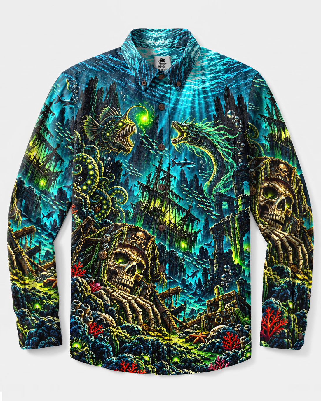 ABYSSAL PIRATE CURSE LONG SLEEVE BUTTON-DOWN SHIRT - YHHN0610265