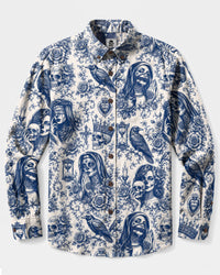 GOTHIC SKULL SACRED TOILE LONG SLEEVE BUTTON-DOWN SHIRT - TLHN2108263