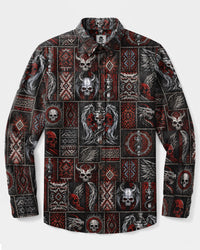 GOTHIC SKULL TRIBAL PATCHWORK LONG SLEEVE BUTTON-DOWN SHIRT - TLHN2908266