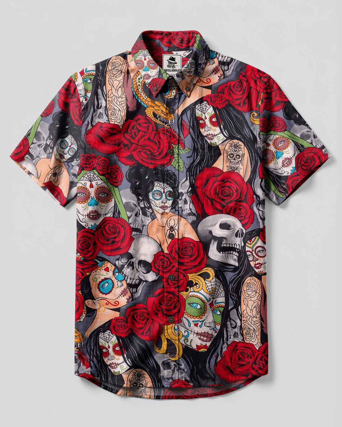 SUGAR SKULL LADY  BUTTON-DOWN COLLAR SHIRT - TLHN0708263