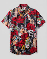 SUGAR SKULL LADY  BUTTON-DOWN COLLAR SHIRT - TLHN0708263